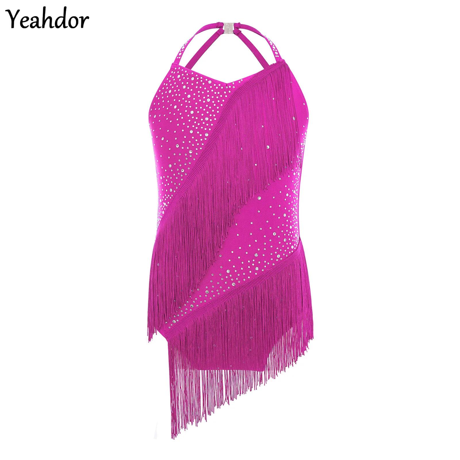 Rhinestone Banding Trim - Girls Tassel Latin Dance Leotard Sleeveless