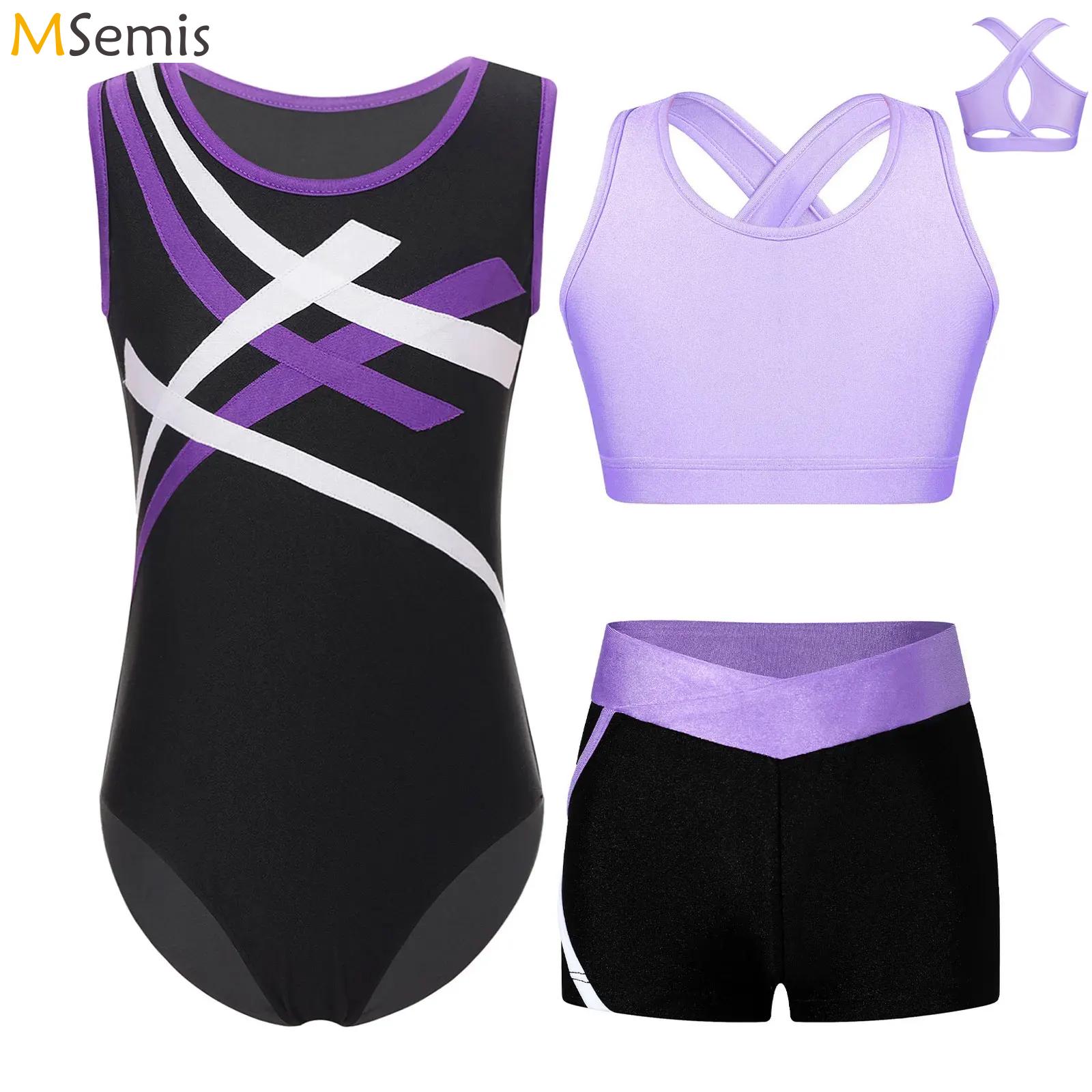 Kids Girls Sleeveless Gymnasti - Rhinestone Banding Trim recension och pris