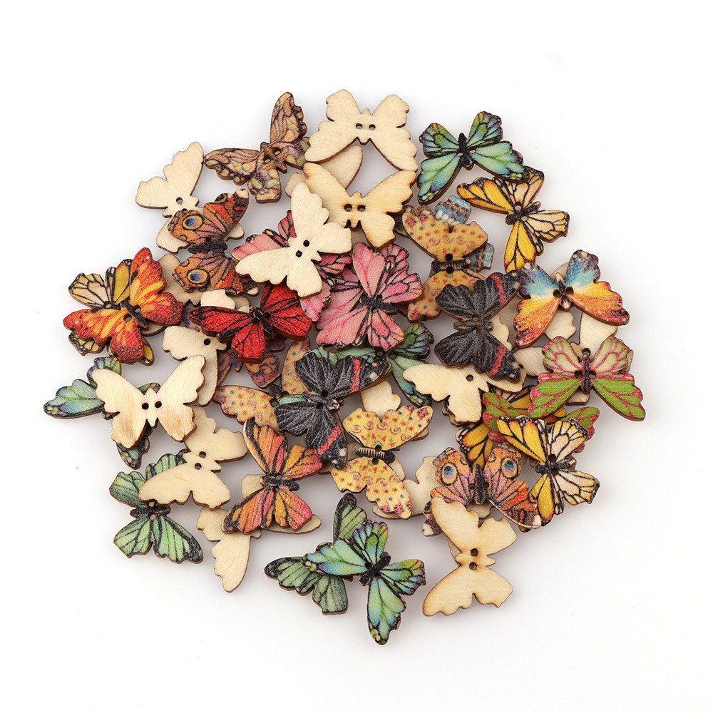 50pcs Butterfly wooden button  - Embellishments For Scrapbooking recension och pris