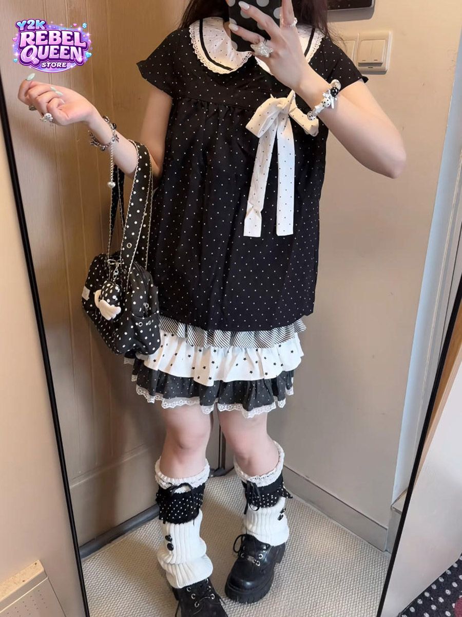 Y2K Kawaii Japanese Polka Dot  - Lace Ribbon Trim recension och pris