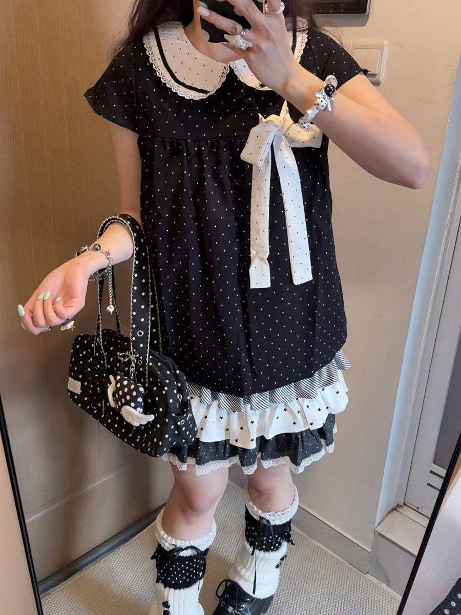 Y2K Kawaii Japanese Polka Dot  - Lace Ribbon Trim recension och pris