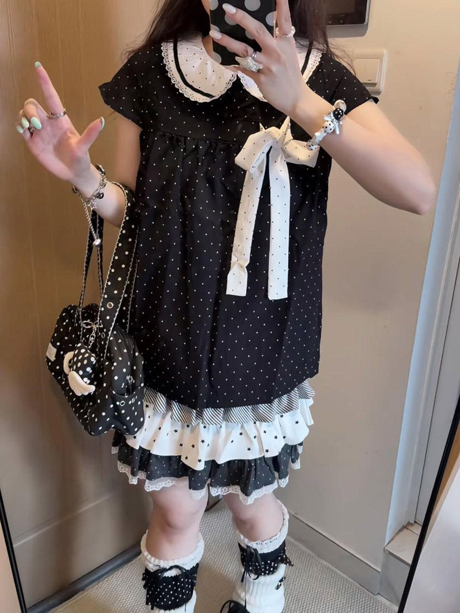 Y2K Kawaii Japanese Polka Dot  - Lace Ribbon Trim recension och pris
