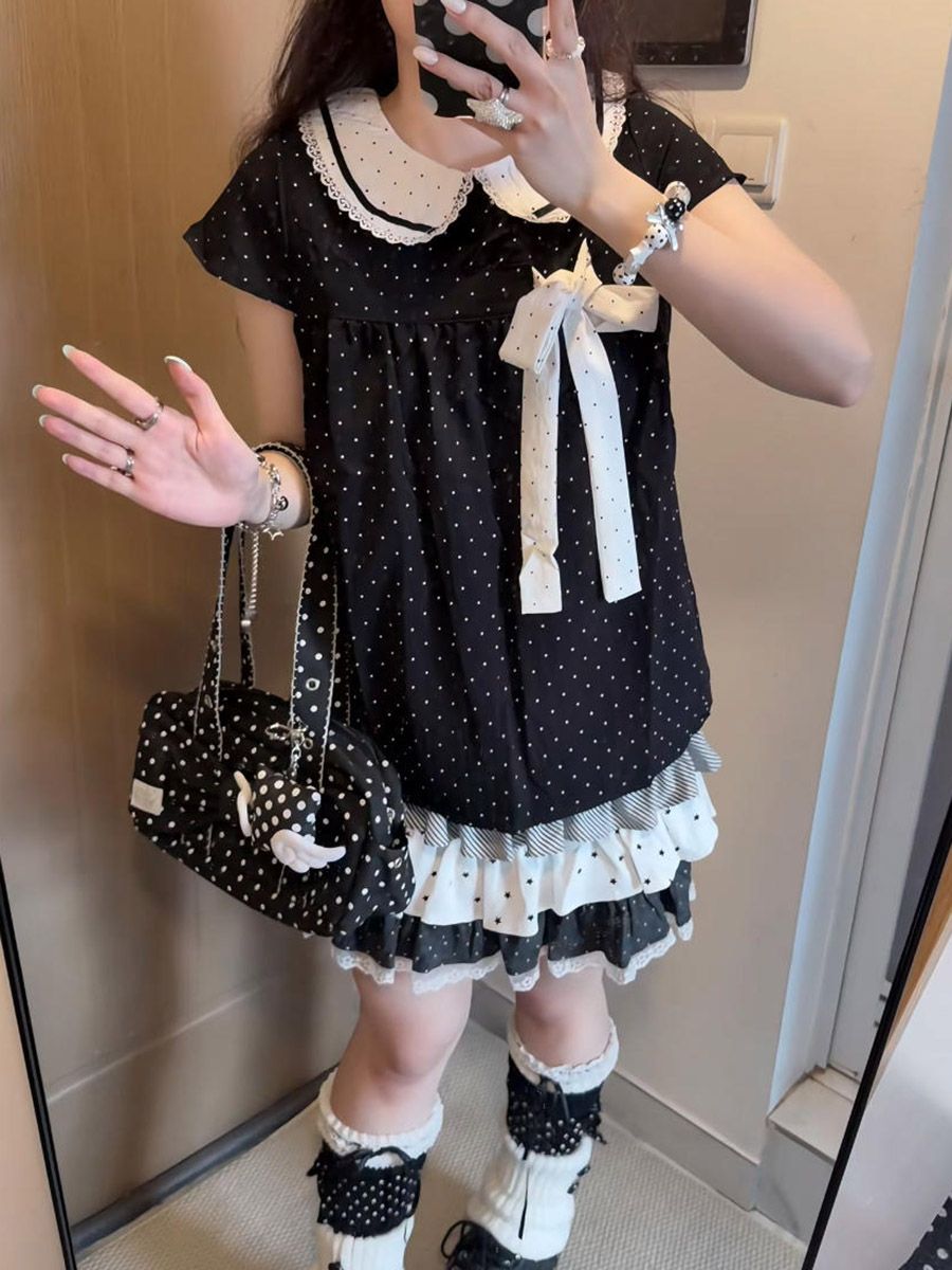 Y2K Kawaii Japanese Polka Dot  - Lace Ribbon Trim recension och pris